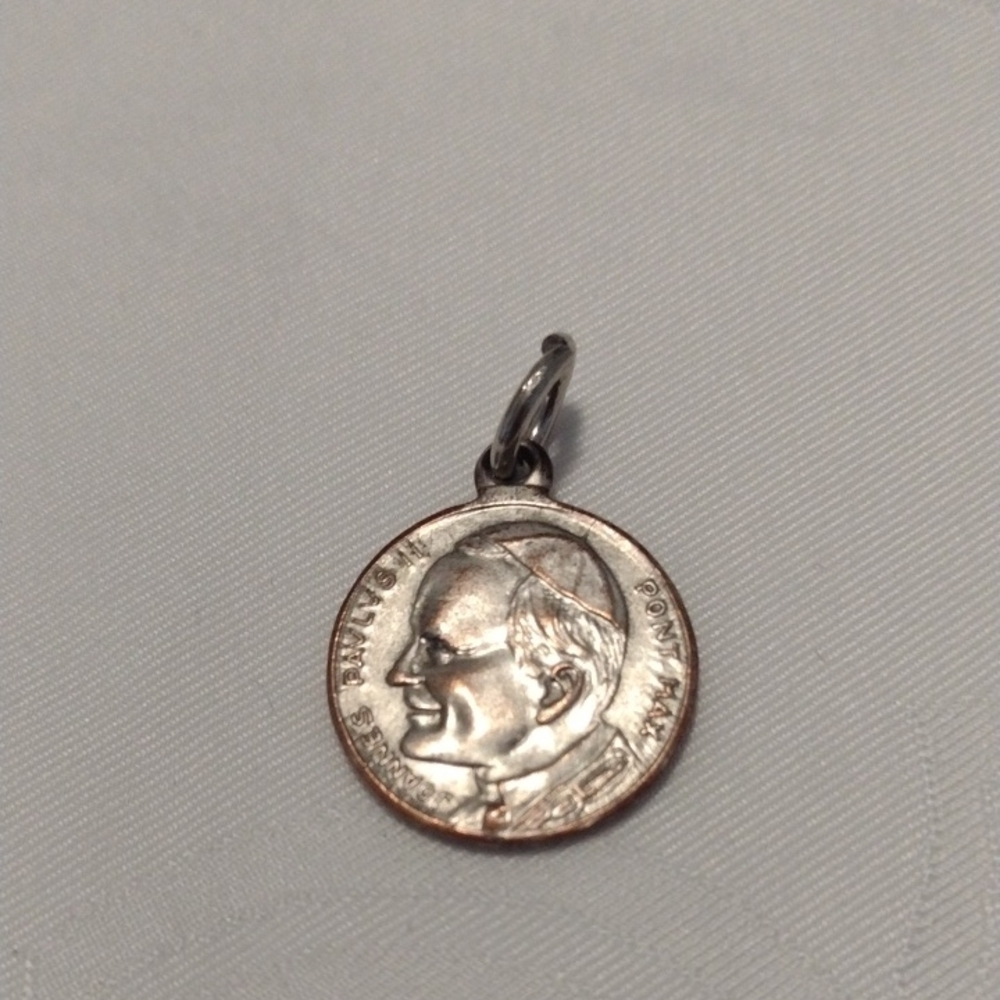 Vintage Silver-Tone Religious Coin Pendant Charm